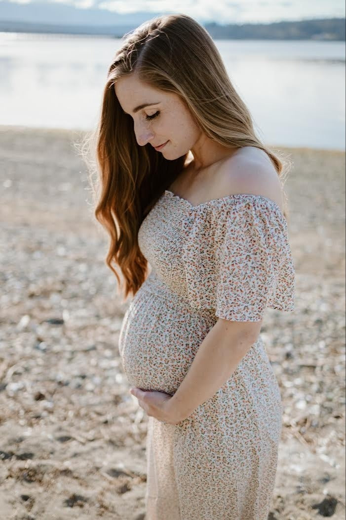 Ivory Floral Smocked Maternity Maxi Dress