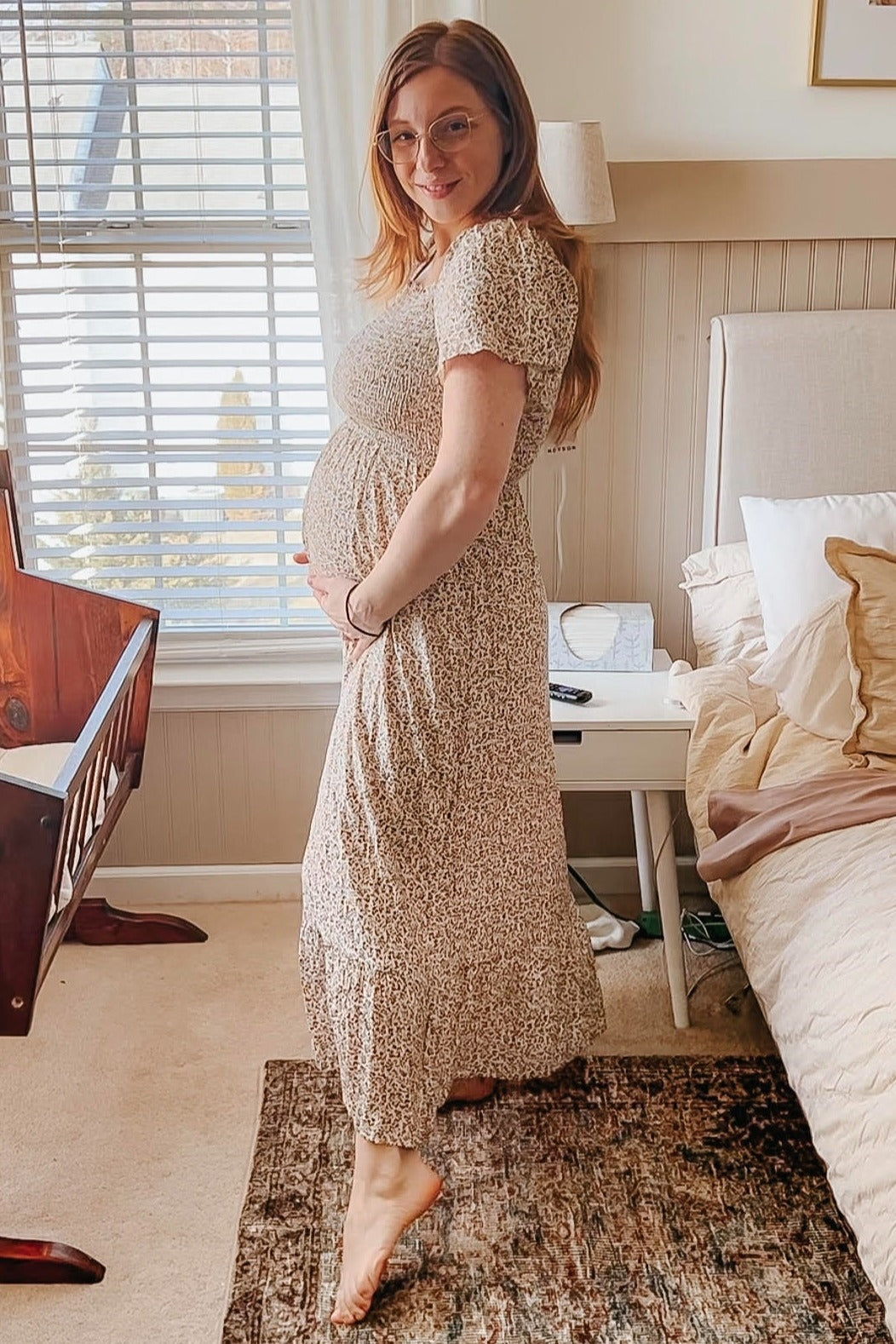 Ivory Floral Smocked Maternity Maxi Dress
