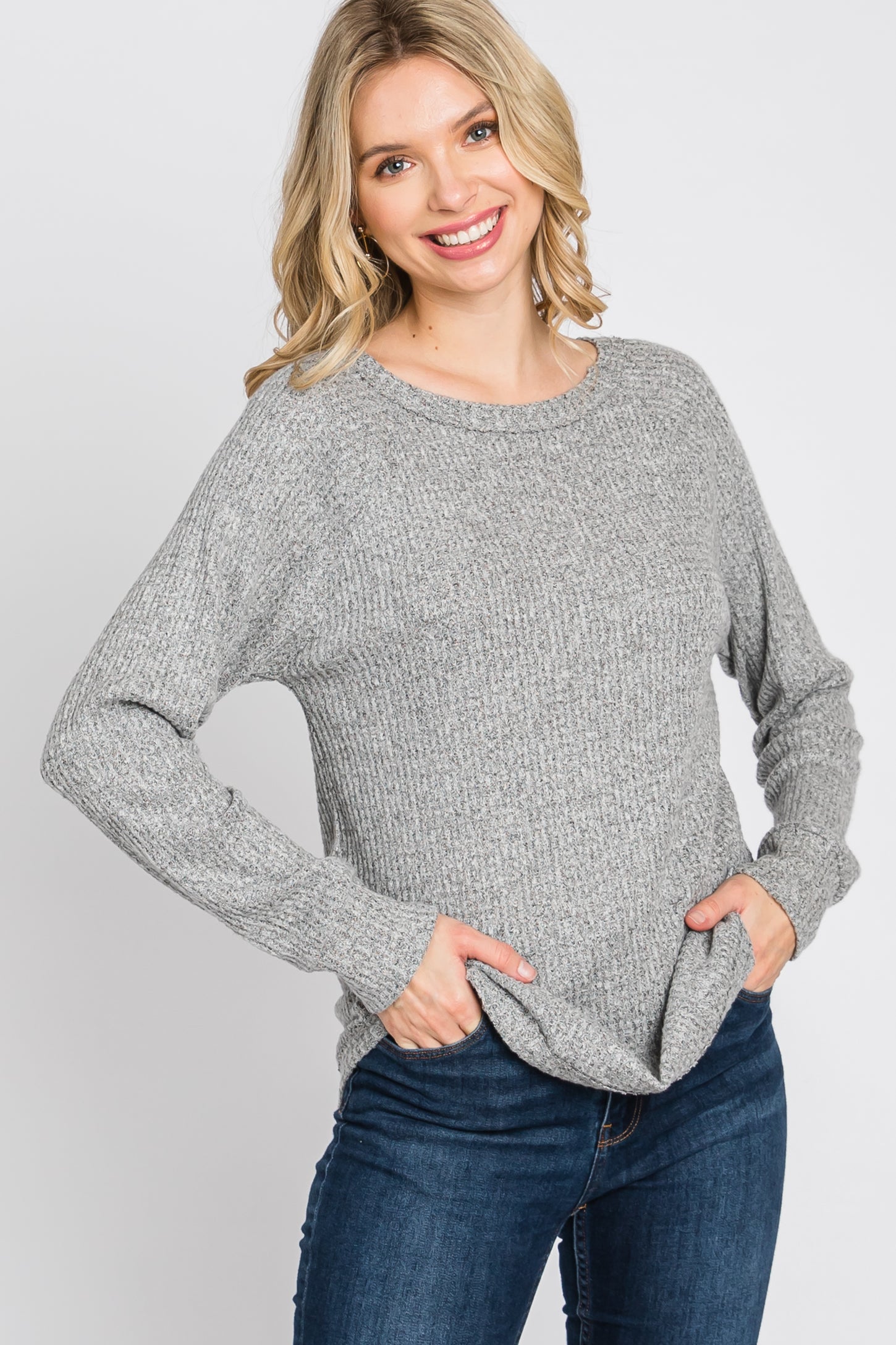 Heather Grey Brushed Waffle Knit Top