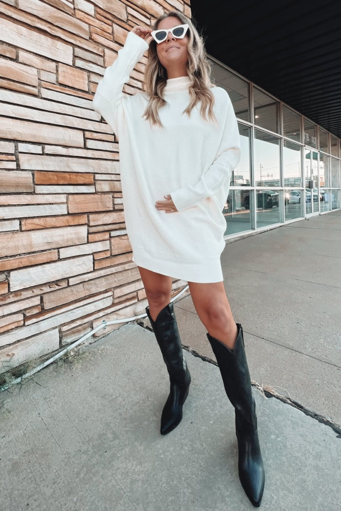 Cream Funnel Neck Dolman Sleeve Maternity Mini Dress