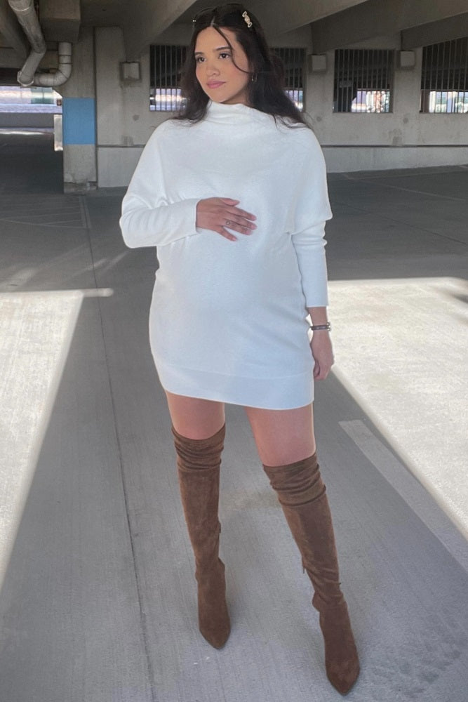 Cream Funnel Neck Dolman Sleeve Maternity Mini Dress