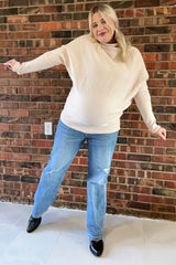 Beige Funnel Neck Dolman Sleeve Maternity Sweater