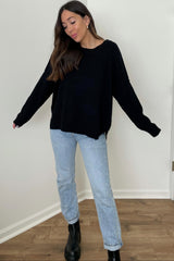 Black Exposed Seam Side Slit Sweater
