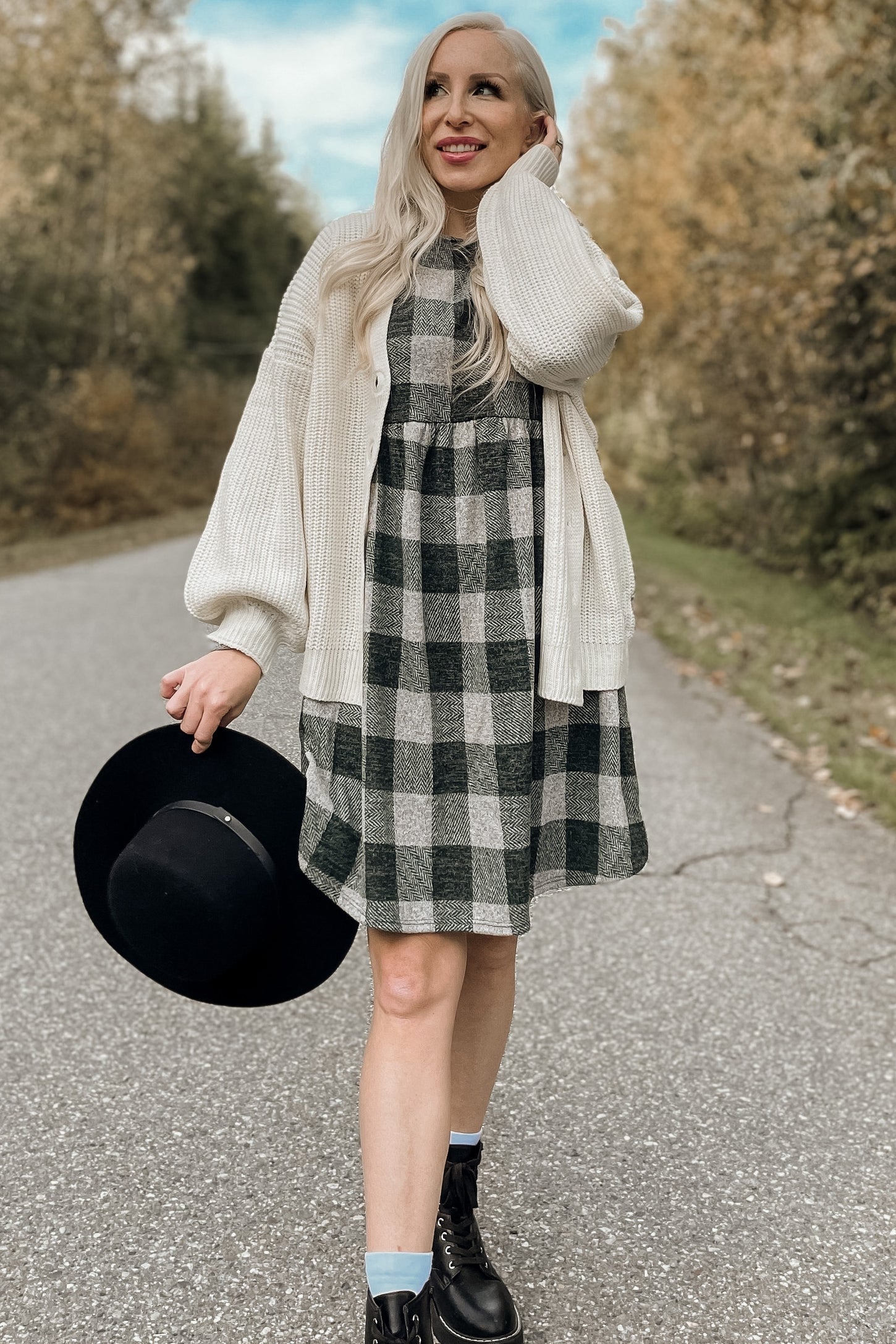 Forest Green Plaid Knit Dress