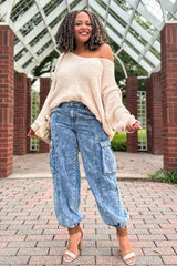 Beige V-Neck Soft Maternity Sweater