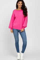 Fuchsia Boat Neck Bubble Sleeve Sweater