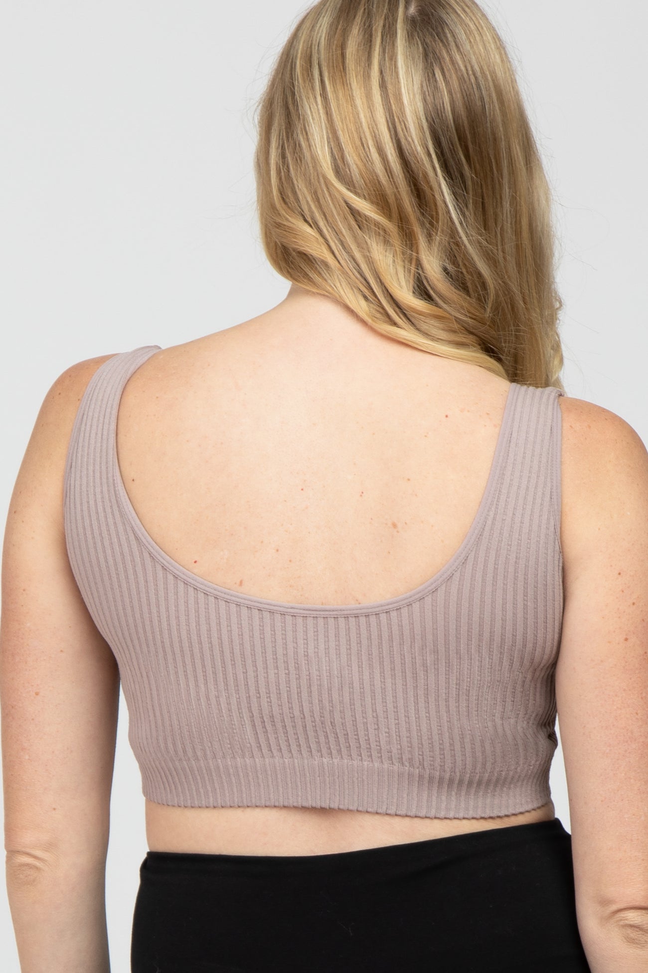 Mauve Ribbed Scoop Neck Seamless Maternity Sports Bra