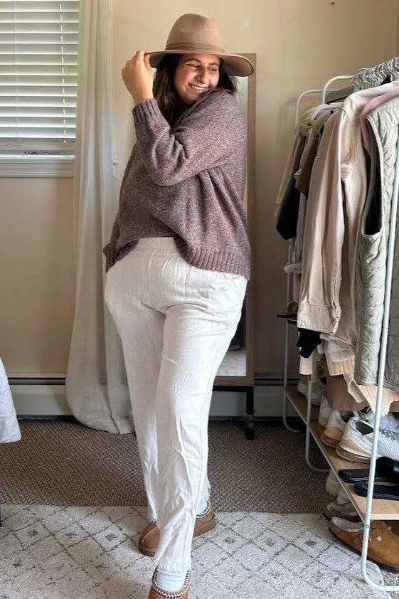 Cream Linen Frayed Hem Crop Pants