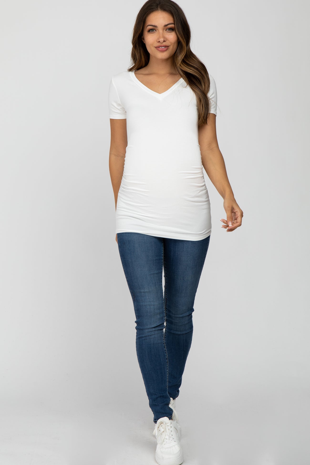 Ivory V-Neck Ruched Side Maternity Top