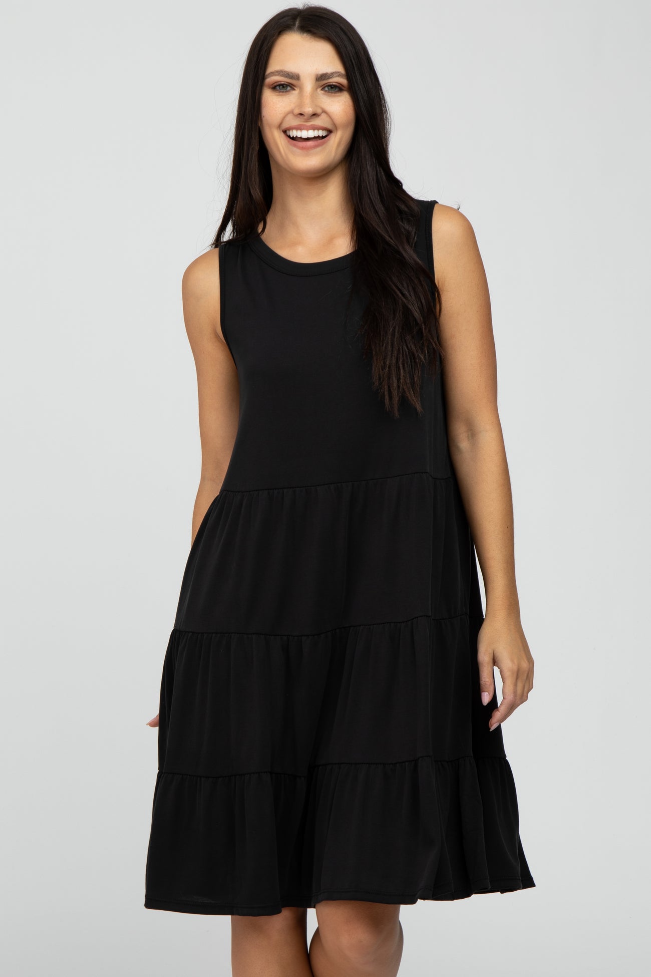 Black Tiered Sleeveless Maternity Dress