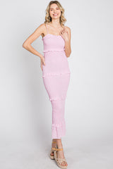 Pink Gingham Print Smocked Maxi Dress