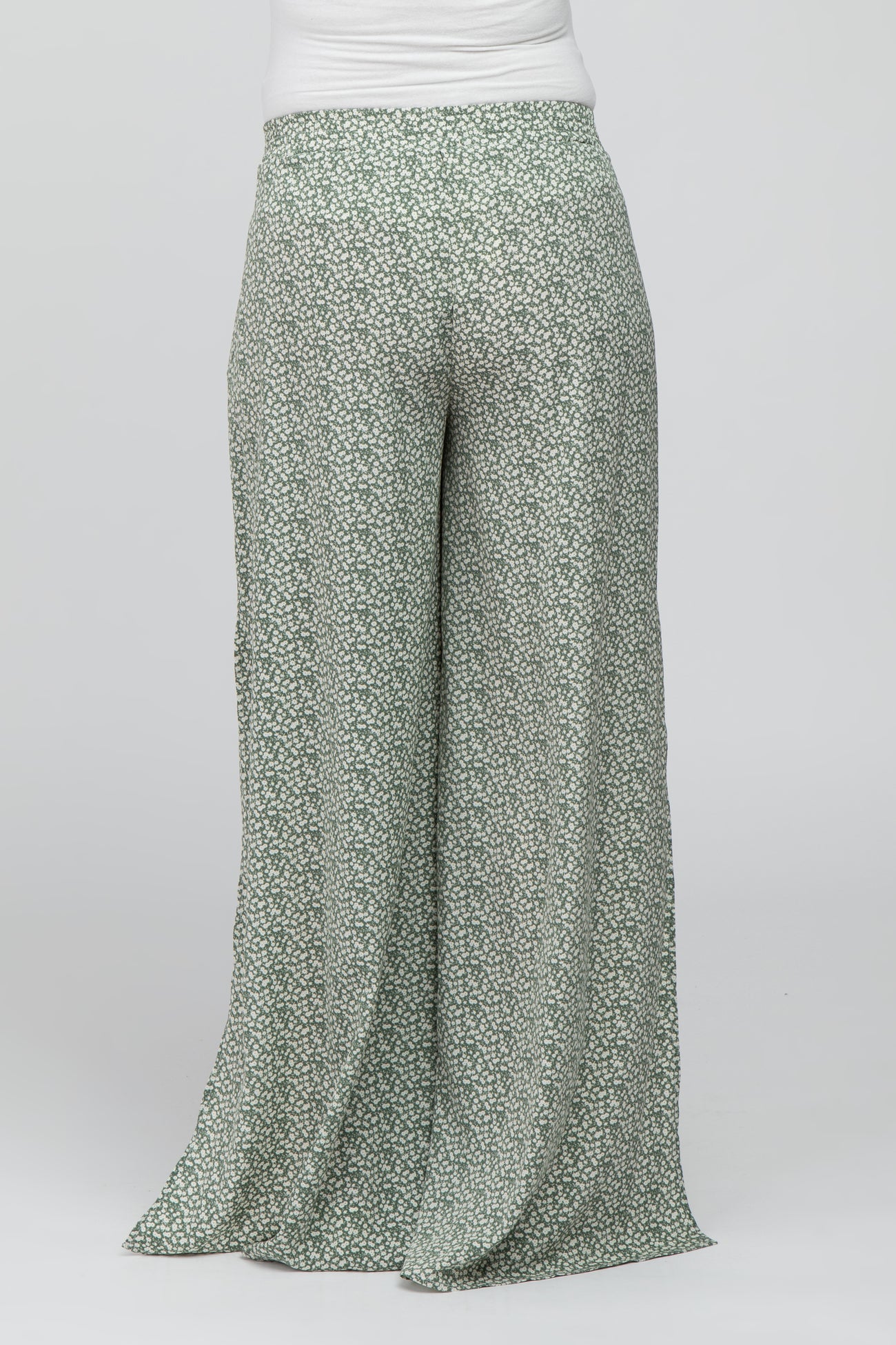 Light Olive Ditsy Floral Side Slit Maternity Pants