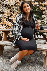 Black Ribbed Sleeveless Knit Maternity Midi Dress