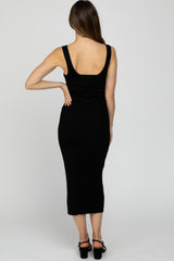 Black Ribbed Sleeveless Knit Maternity Midi Dress