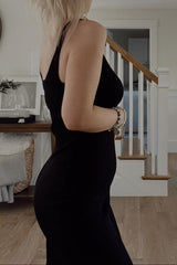 Black Ribbed Sleeveless Knit Midi Dress