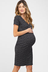 Black Ditsy Floral V-Neck Maternity Dress