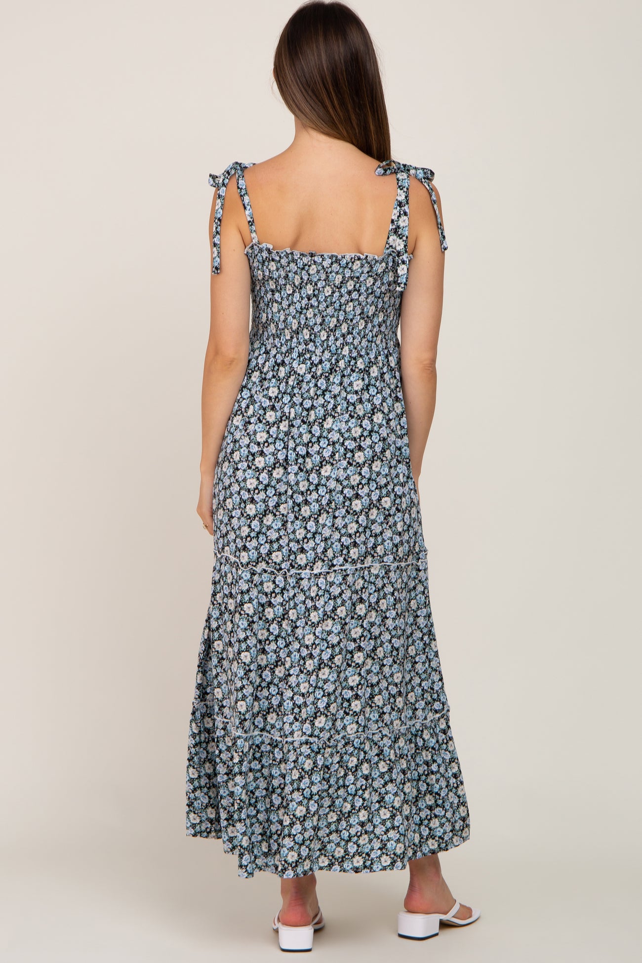 Black Floral Sleeveless Tiered Maternity Maxi Dress