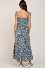 Black Floral Sleeveless Tiered Maternity Maxi Dress
