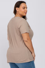 Mocha Solid Short Sleeve Plus Top