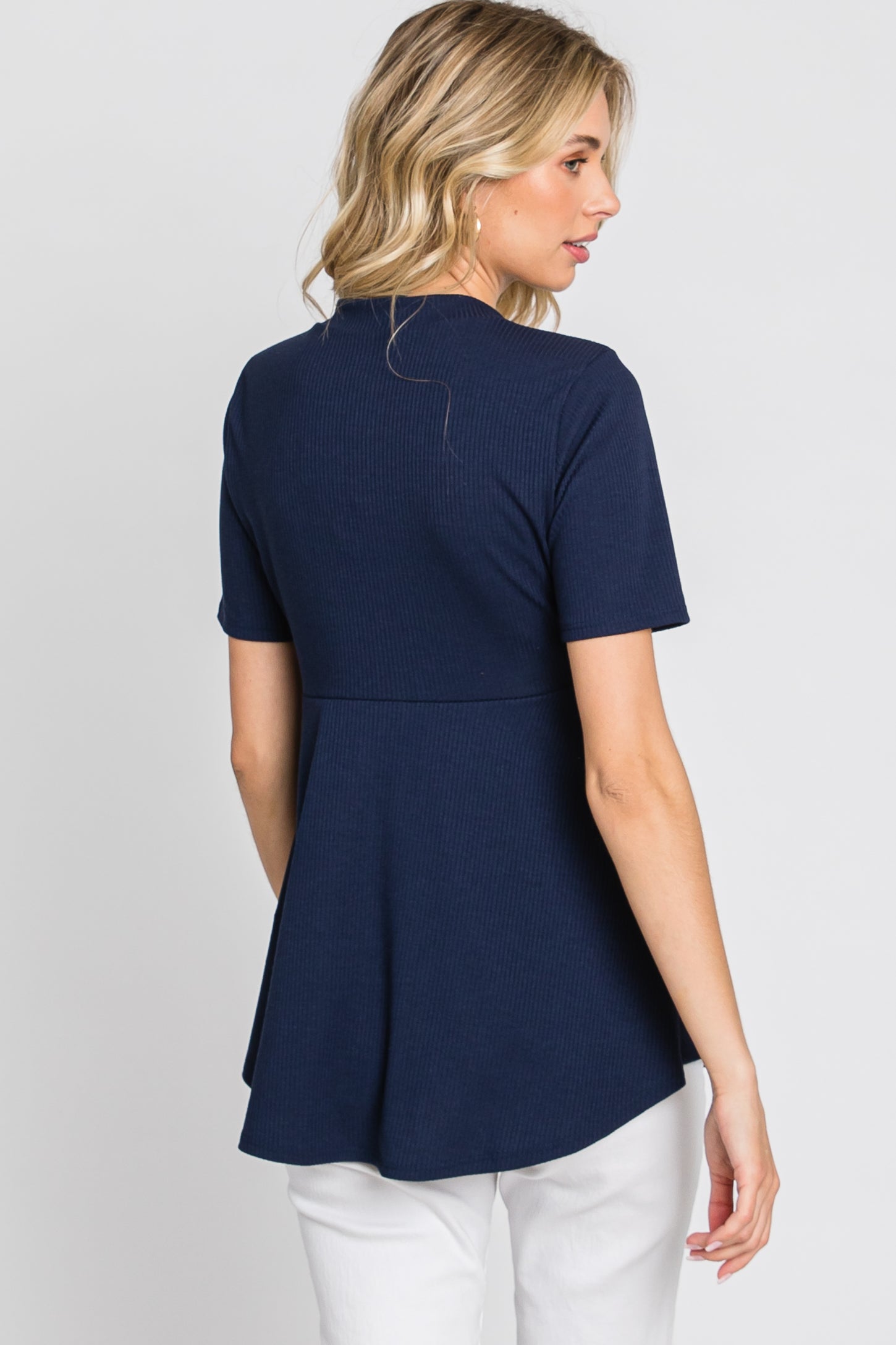 PinkBlush Navy Ribbed Button Accent Blouse