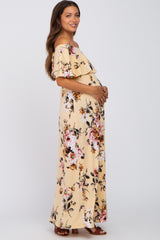 Yellow Floral Off Shoulder Maternity Maxi Dress
