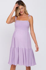 Lavender Smocked Shoulder Tie Maternity Dress