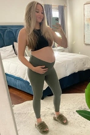 Light Olive Crossover Waist Maternity Leggings