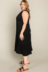 Black Tiered Sleeveless Plus Midi Dress