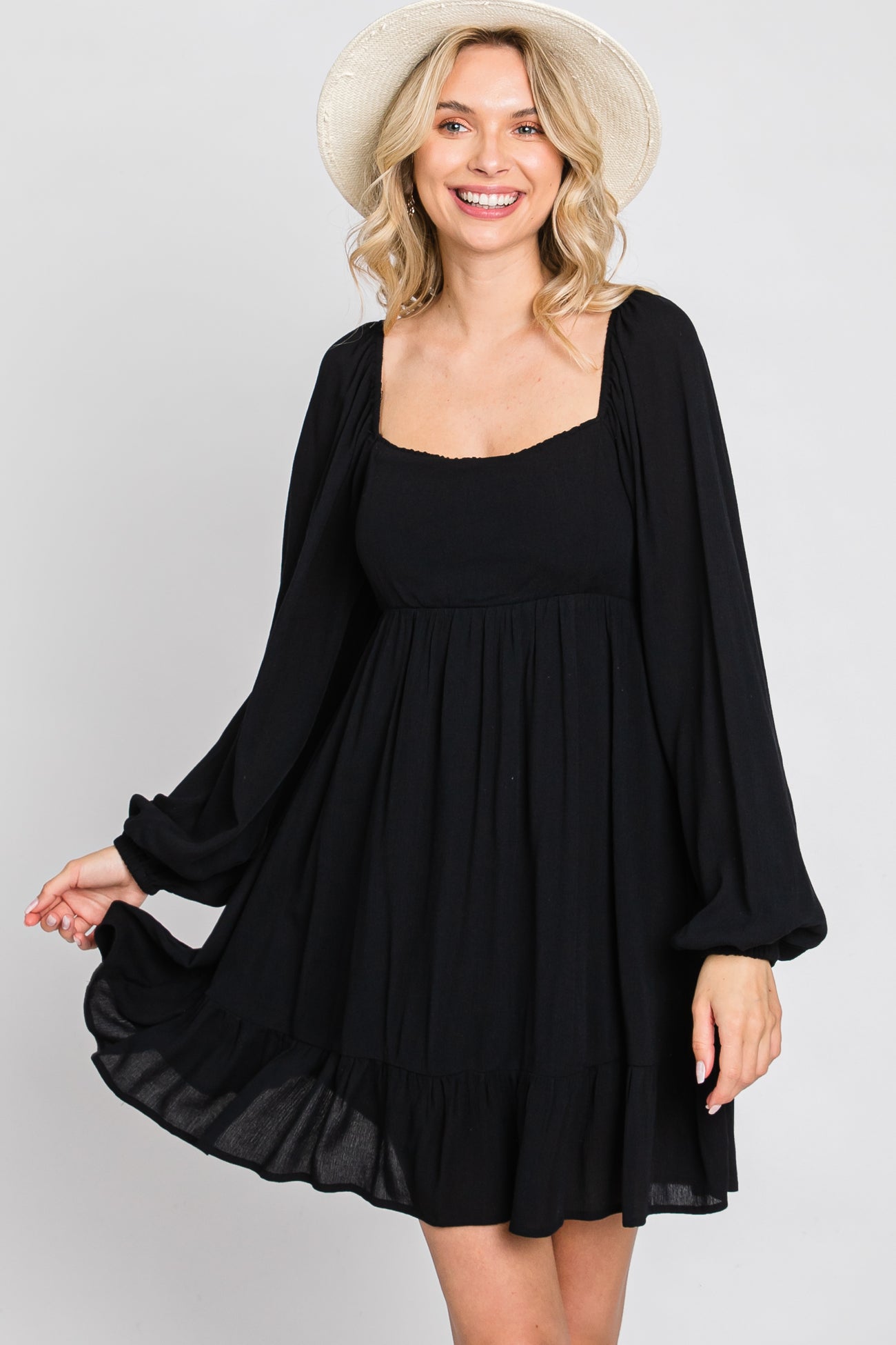 Black Long Sleeve Square Neck Dress