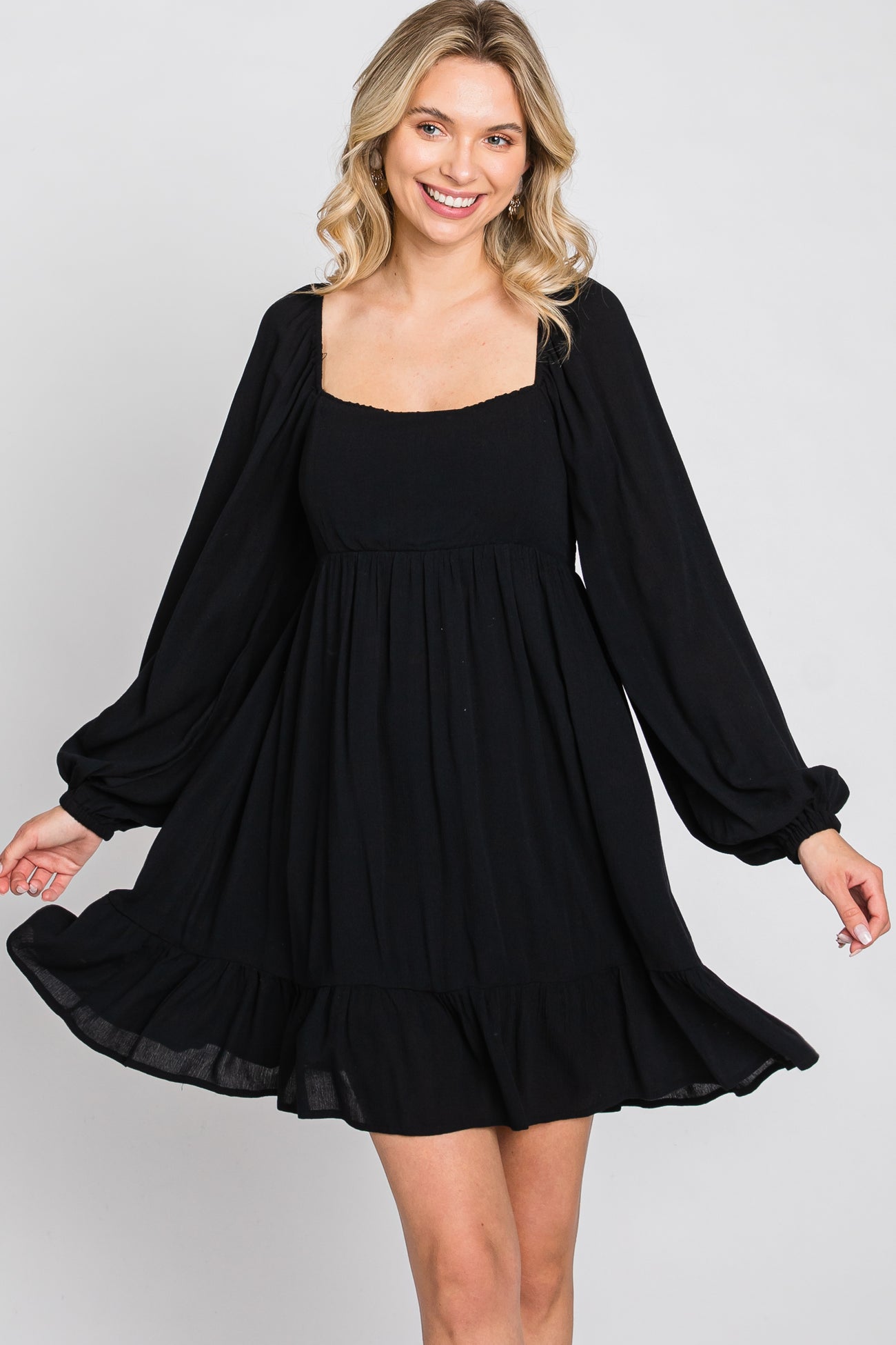 Black Long Sleeve Square Neck Dress