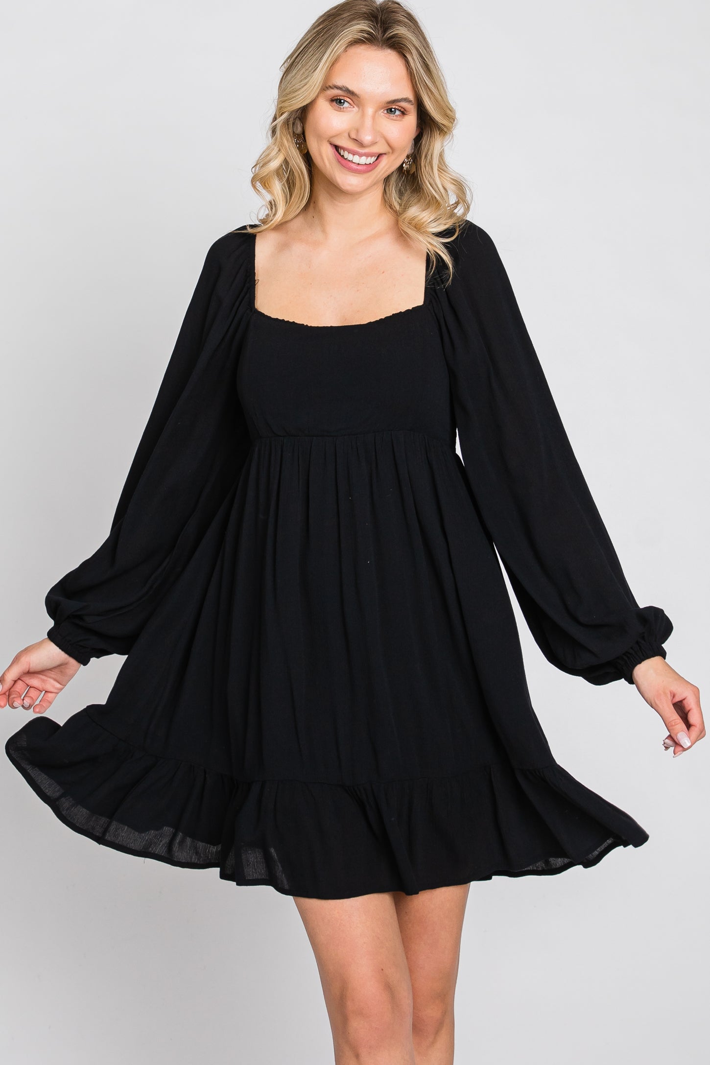 Black Long Sleeve Square Neck Dress