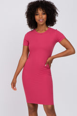 Magenta Ribbed Fitted Maternity Dress