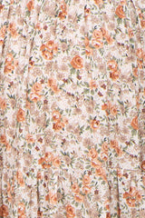 Taupe Floral Smocked Tiered Maternity Midi Dress