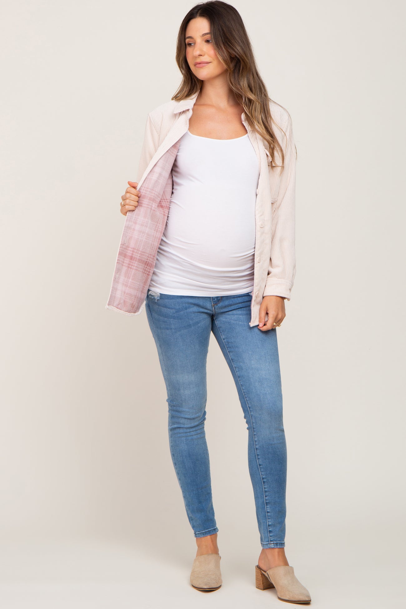 Cream Reversible Maternity Shirt Jacket