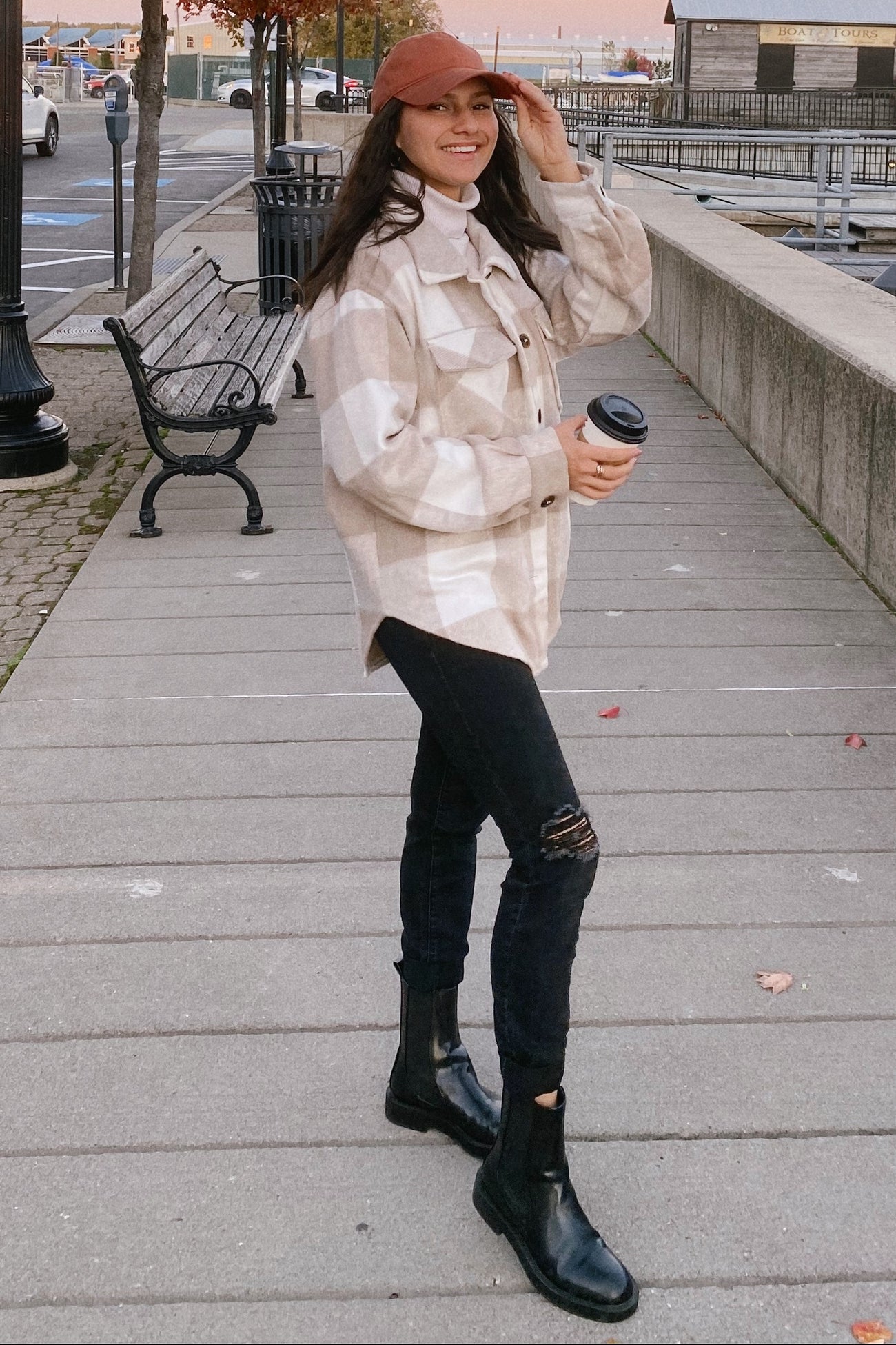 Beige Plaid Knit Shirt Jacket