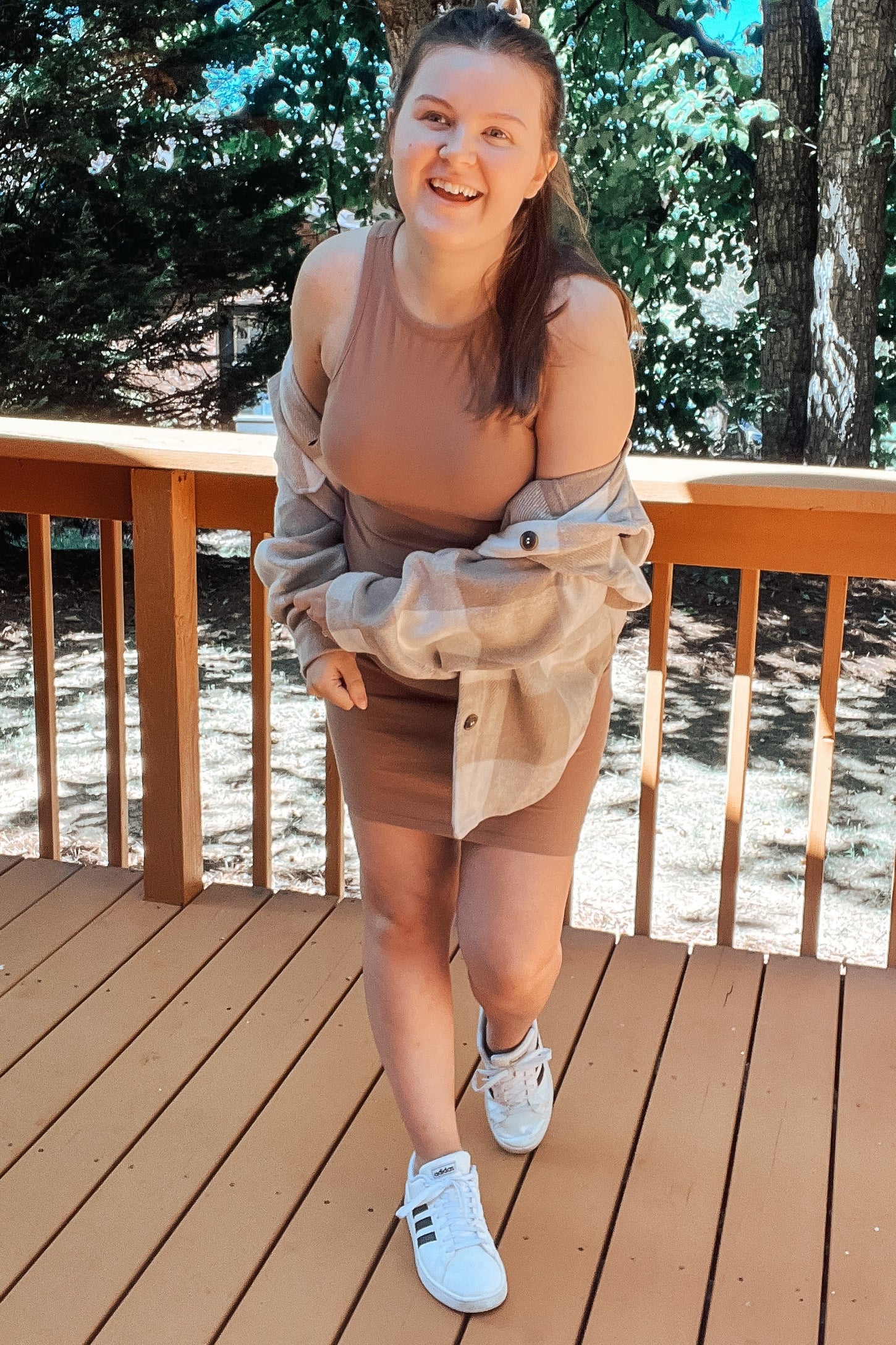 Beige Plaid Knit Shirt Jacket