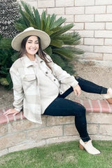 Beige Plaid Knit Maternity Shirt Jacket