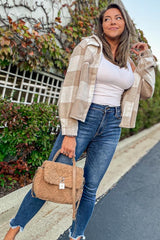 Beige Plaid Knit Shirt Jacket