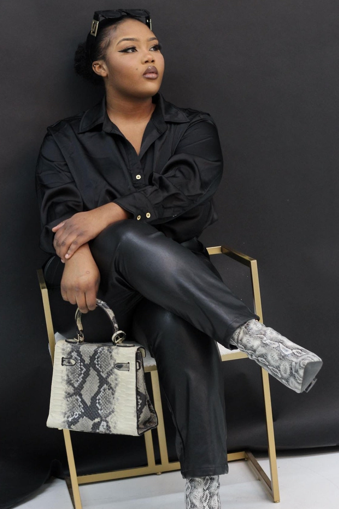 Black Satin Button Up Blouse