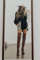 Black Satin Button Up Blouse