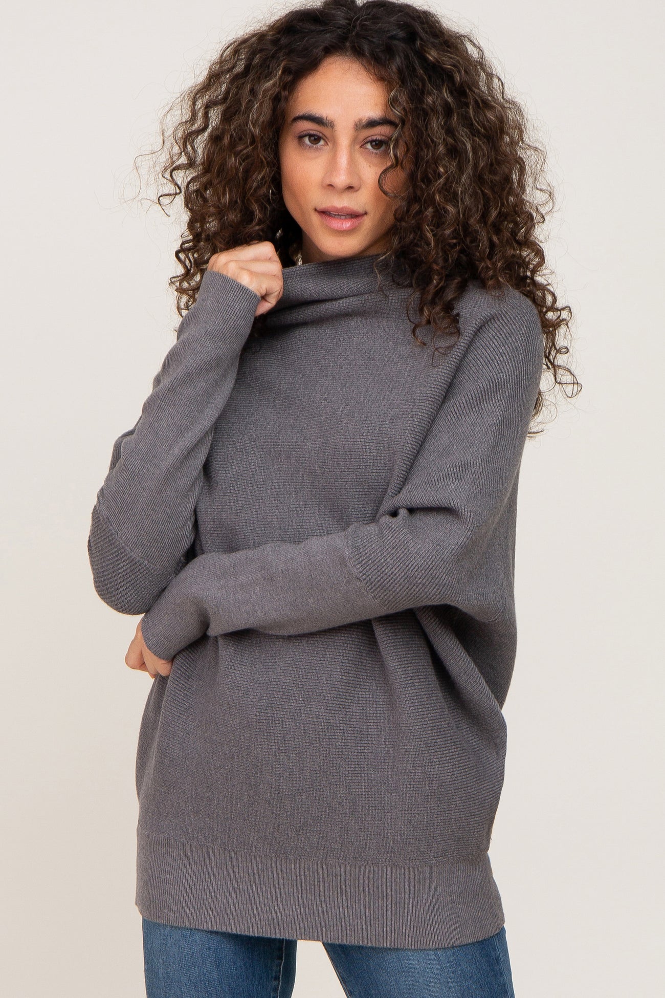 Grey Funnel Neck Dolman Sleeve Maternity Sweater