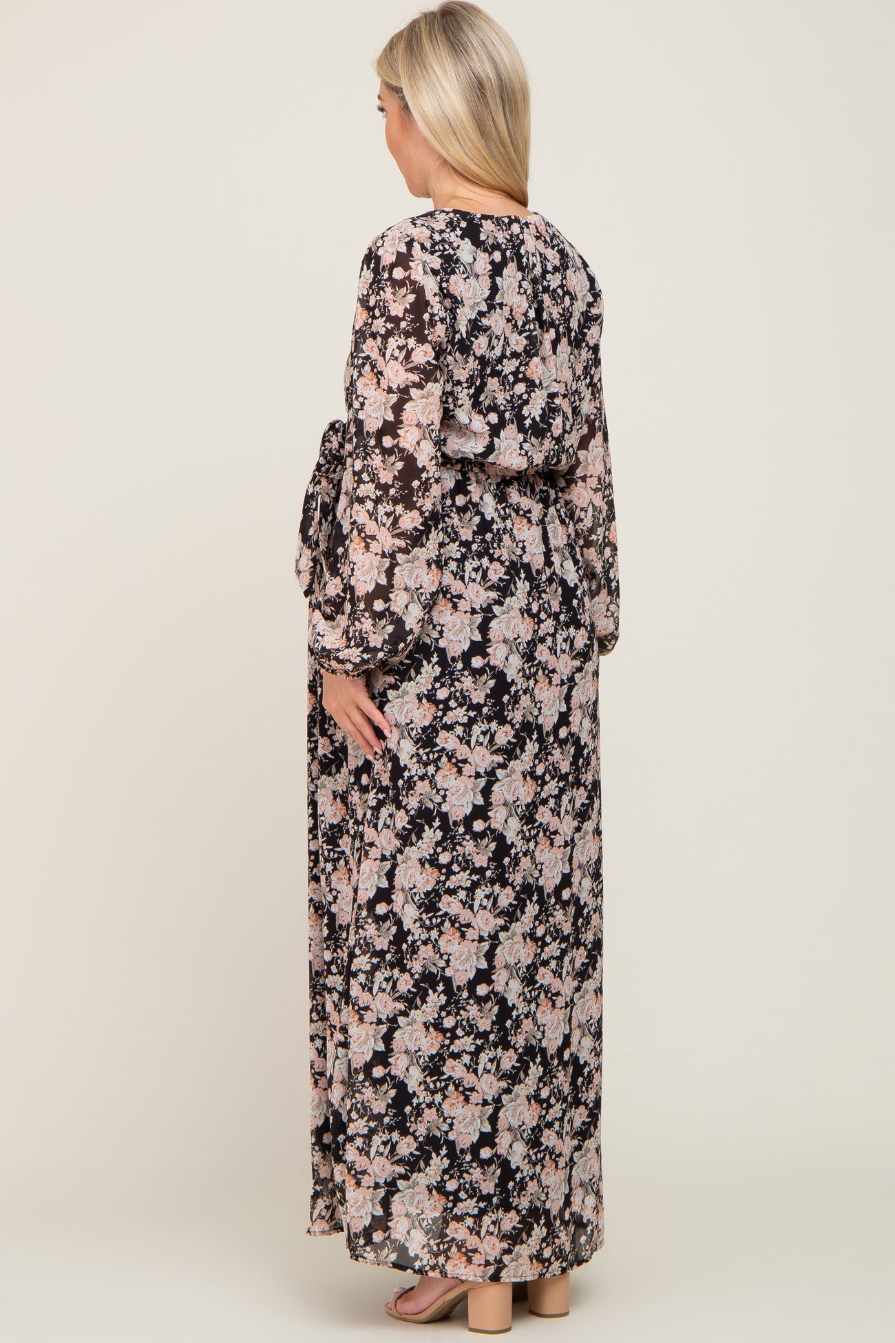 Black Floral Chiffon Maternity Maxi Dress