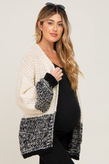 Black Open Knit Color Block Maternity Cardigan