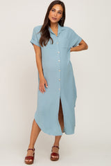 Mint Green Button Down Hi Low Maternity Maxi Dress