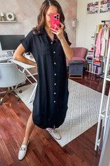 Black Button Down Hi Low Maxi Dress