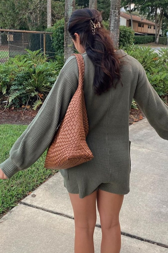 Olive Button Down Sweater Romper