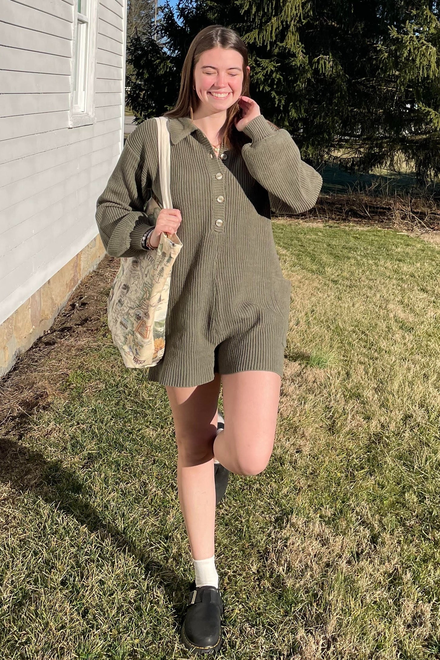 Olive Button Down Sweater Romper