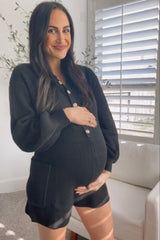 Black Button Down Maternity Sweater Romper