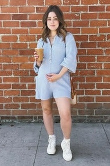 Light Blue Button Down Maternity Sweater Romper