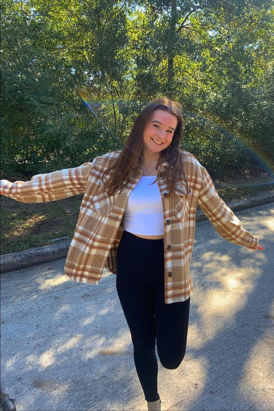 Light Mocha Plaid Front Pocket Shacket